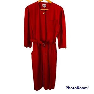 Vintage R.E.O. Structured Red Dress Women’s 6 Union Made Belted Modest Midi 80s